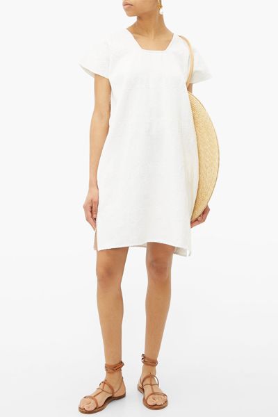 Embroidered Cotton Mini Kaftan White from Pippa Holt