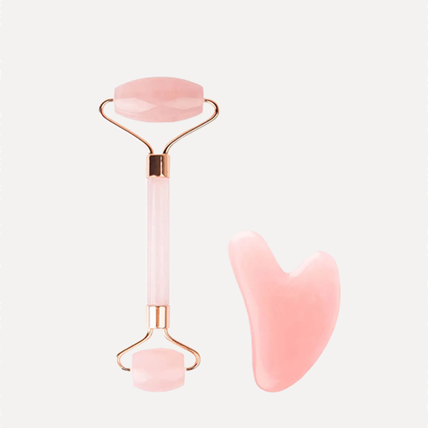 HD Rose Quartz Resin Roller & Gua Sha from Brushworks