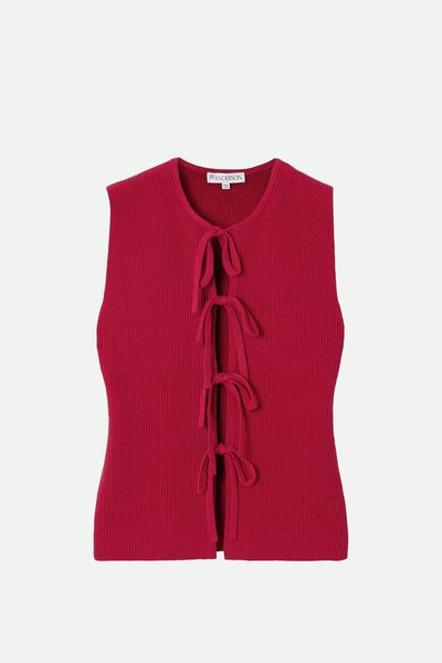 Tie-Detailed Ribbed Cotton-Blend Top from JW Anderson
