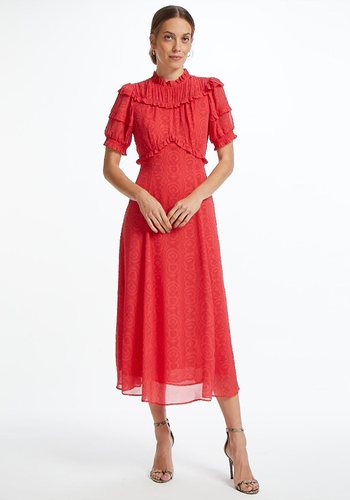 Voletta Short Sleeve High Frill Neck Maxi Dress