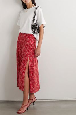 Georgia Pleated Paisley-Print Silk Midi Skirt from Rixo