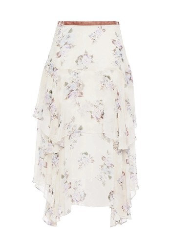 Alex Asymmetric Floral-Print Silk-Georgette Midi Skirt