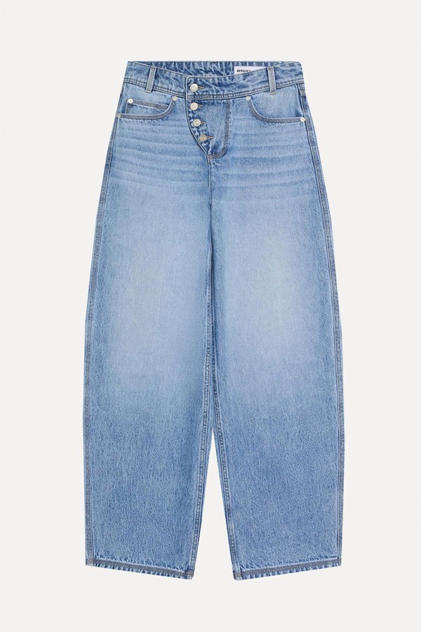 Low-Rise Wide-Leg Barrel Jeans With Front Buttons  from Bershka