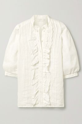 Amelie Pintucked Scalloped Linen Blouse from Zimmermann