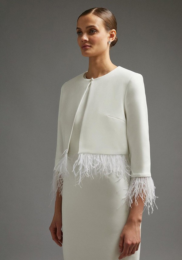Premium Back Fastening Feather Trim Jacket