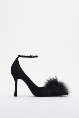 High-Heel Leather Shoes With Feather Detail  from Zara