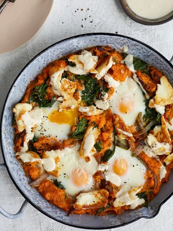 Sweet Potato ‘Falafel’ Baked Eggs