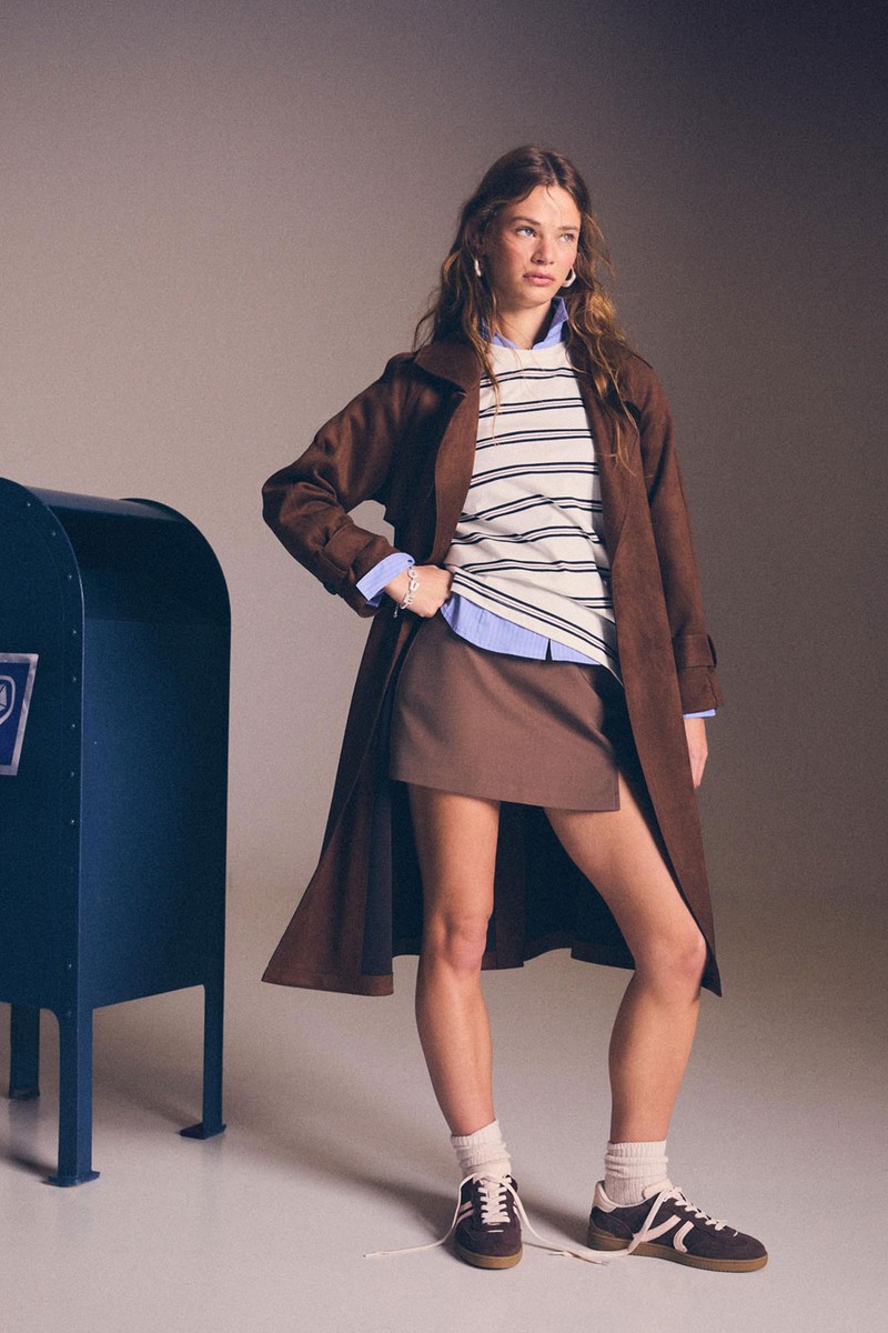 Long Faux Suede Trench Coat