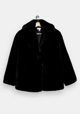 Black Two Tone Faux Fur Coat