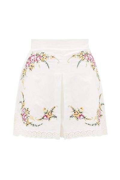 Allia Floral Cross-Stitch Linen-Blend Shorts from Zimmermann