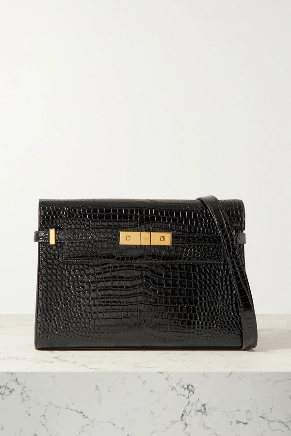 Manhattan Croc-Effect Patent Leather Shoulder Bag from Saint Laurent