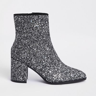 Glitter Block Heel Ankle Boots from River Island