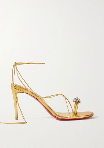 Just Un Fil 85 Crystal Embellished Metallic Leather Sandals from Christian Louboutin