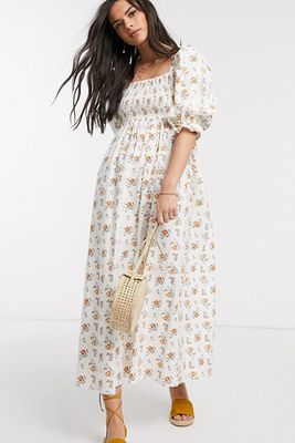 Shirred Maxi Dress In Ditsy Floral from Asos Design