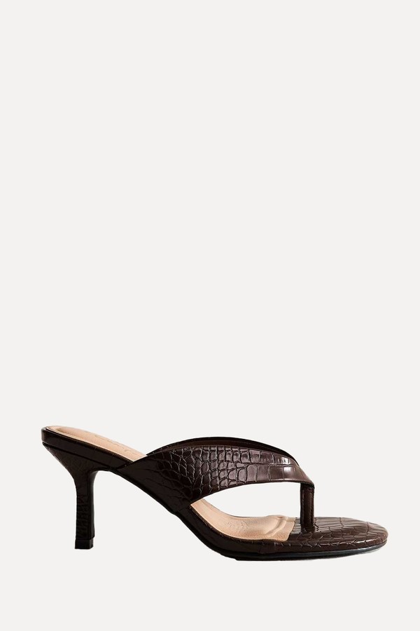 Faux Leather Toe Post Mules