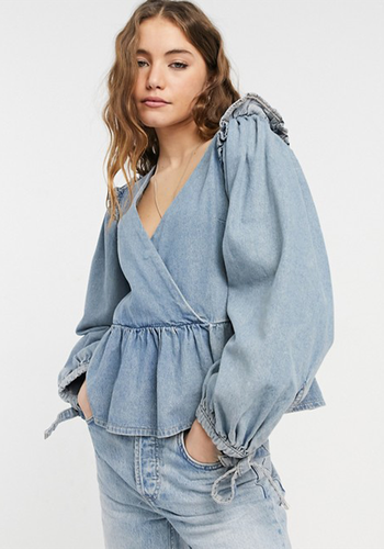 Soft Denim Peplum Wrap Blouse from ASOS