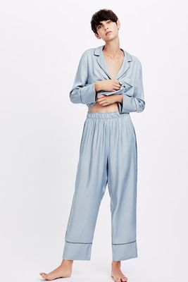 Blue Trousers With Piping from Oysho