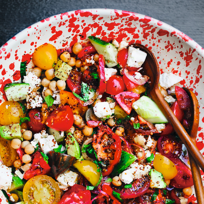 Slice, Chop, Drizzle & Toss Salad – Or Tomato, Chickpea & Feta Salad