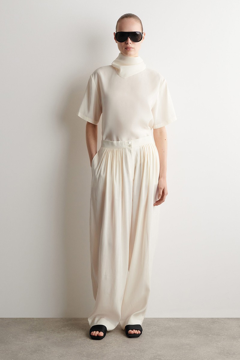 Draped Pleated Straight-Leg Trousers