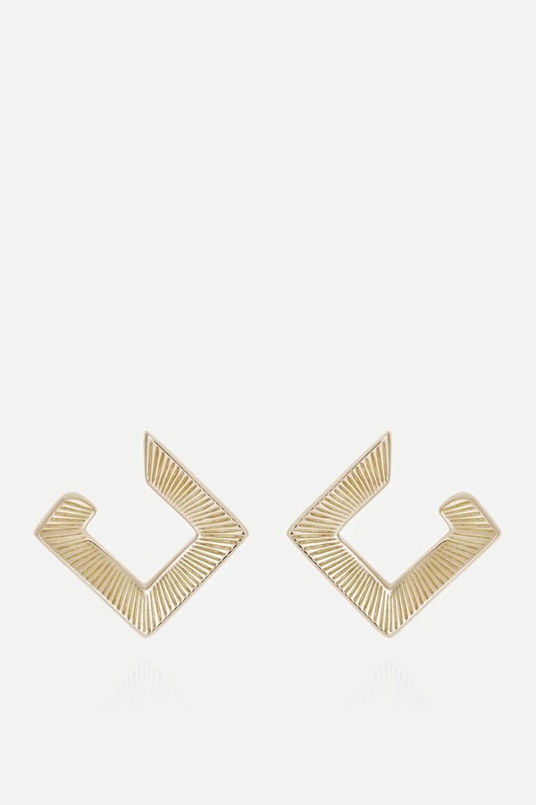 Tutamen Square Stud Earring 9ct Yellow Gold 