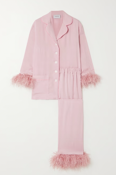 Feather-Trimmed Crepe De Chine Pajama Set from Sleeper + NET SUSTAIN 