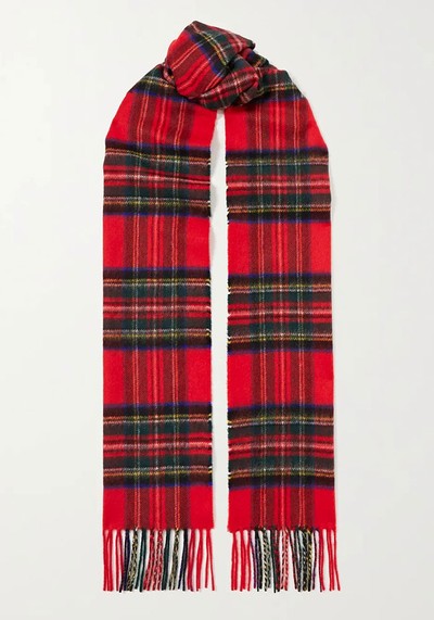 Fringed Checked Cashmere Scarf from Johnstons Of Elgin