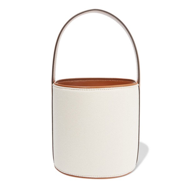 Bissett Leather-Trimmed Canvas Bucket Bag from Staud