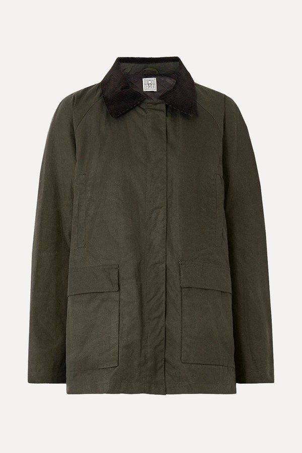 Oversized Corduroy-Trimmed Waxed Organic Cotton Jacket from Toteme