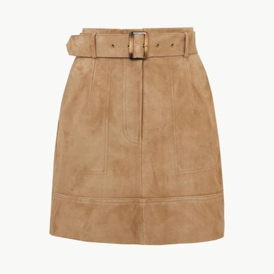 Suede Belted A-Line Mini Skirt