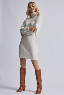 Oatmeal Knitted Cowl Neck Tunic Jumper