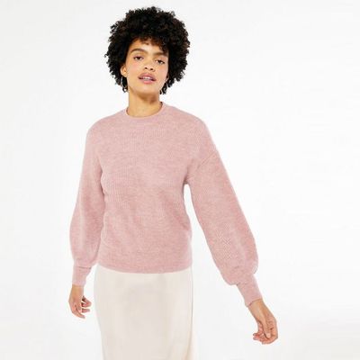 Pink Pointelle Knit Puff Sleeve Jumper