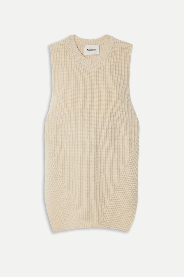  Leela Ribbed Merino Wool And Cashmere-Blend Tank from Nanushka 