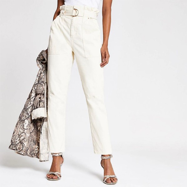 Petite Beige Paperbag Jeans