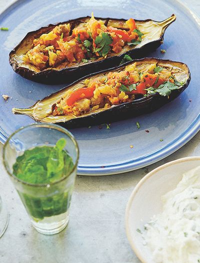 Turkish Stuffed Aubergines With Tzatziki & Spelt Flatbreads