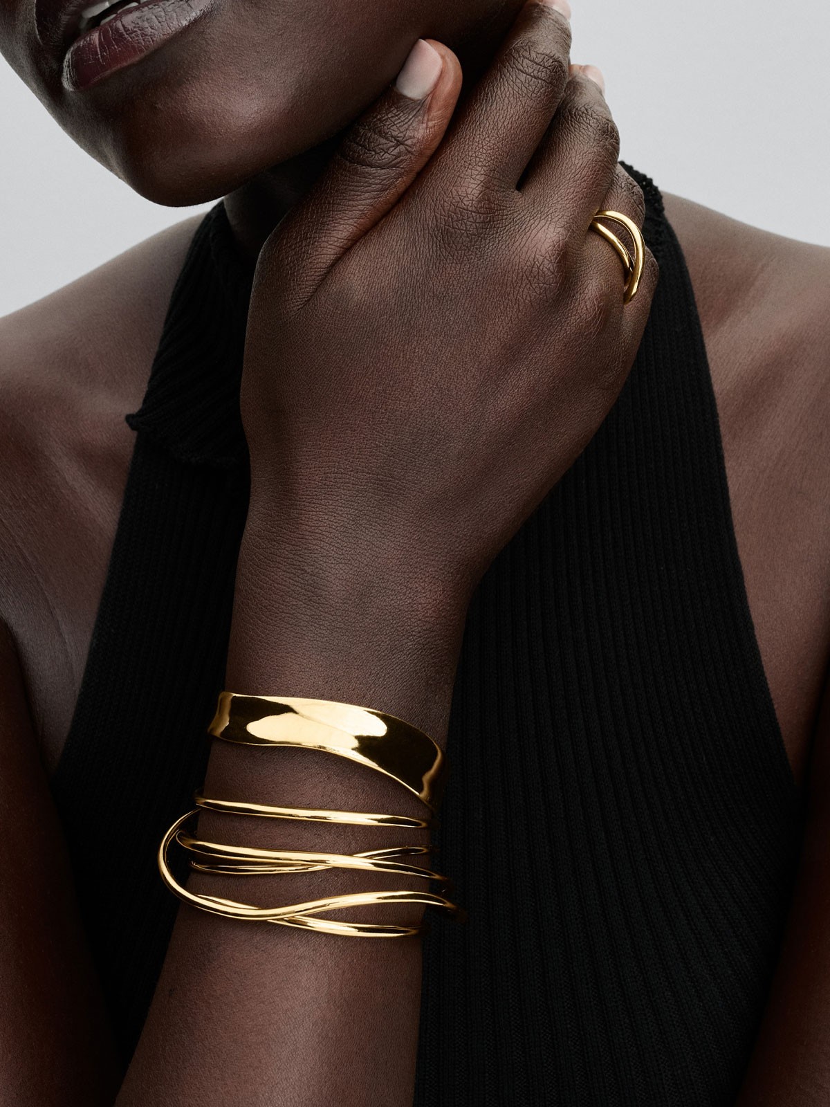 Organically Shaped Wired Open Bangle 14k Gold Plating