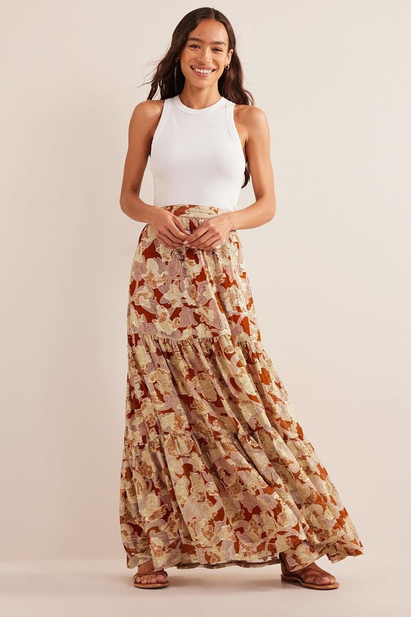 Tiered Metallic Maxi Skirt