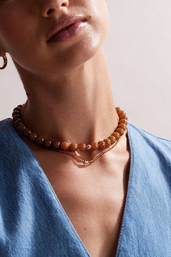 Era Caramel Beaded Necklace from Aurum & Grey