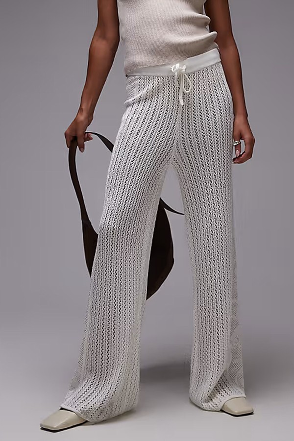 Knitted Stitchy Trousers With Embroided Panel from Topshop