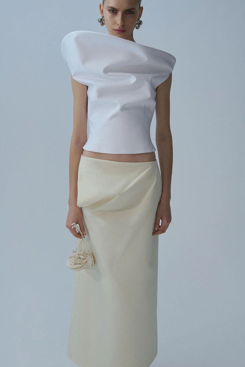 Silk Draped Midi Skirt