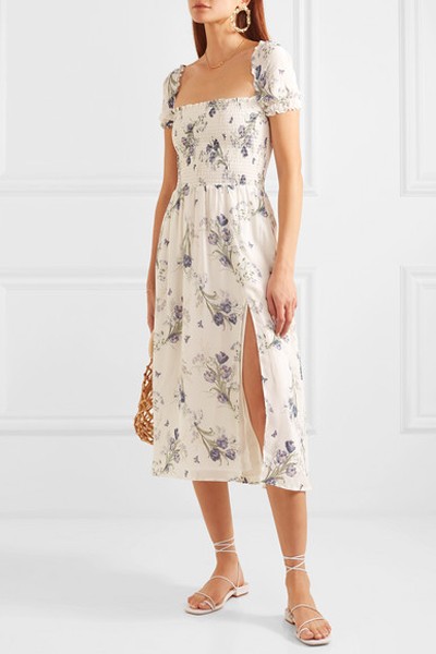 Inka Smocked Floral-Print Midi Dress from Reformation