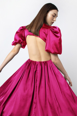 Alana Pink Satin Puffball Dress from Amy Lynn