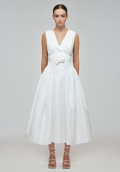 White Bow Detail Midi Dress