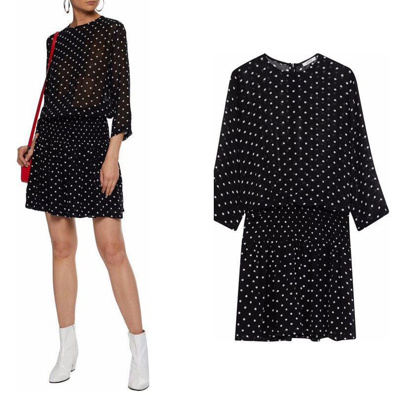 Polka- Dot Shirred Chiffon Min Dress from Ganni