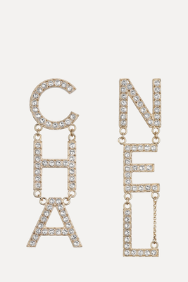 Logo Crystal Drop Earrings from Chanel