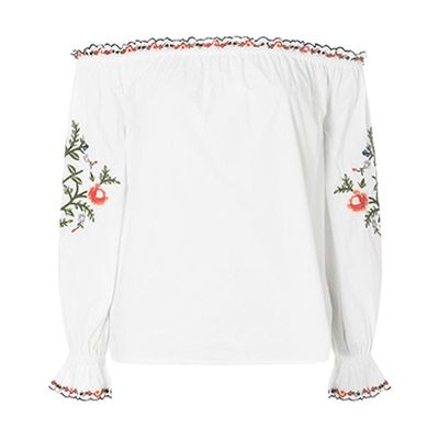 Ivory Embroidered Frill Bardot Top