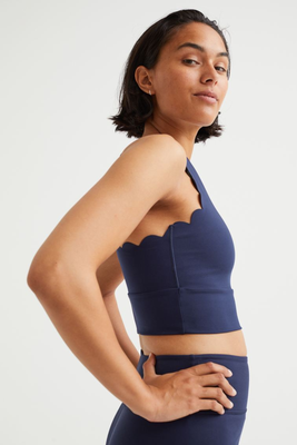 Cropped Scallop-Edged Sports Top from H&M