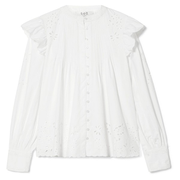 Butterfly Pleated Broderie Anglaise Cotton Blouse from SEA