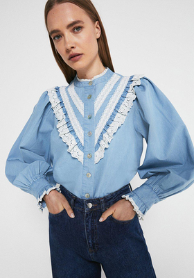 Denim Lace Detail Shirt  from Warehouse 