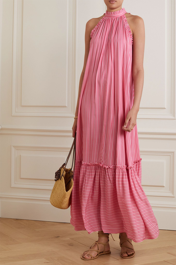 Melinda Tiered Ruffled Striped Poplin Maxi Dress from Loretta Caponi