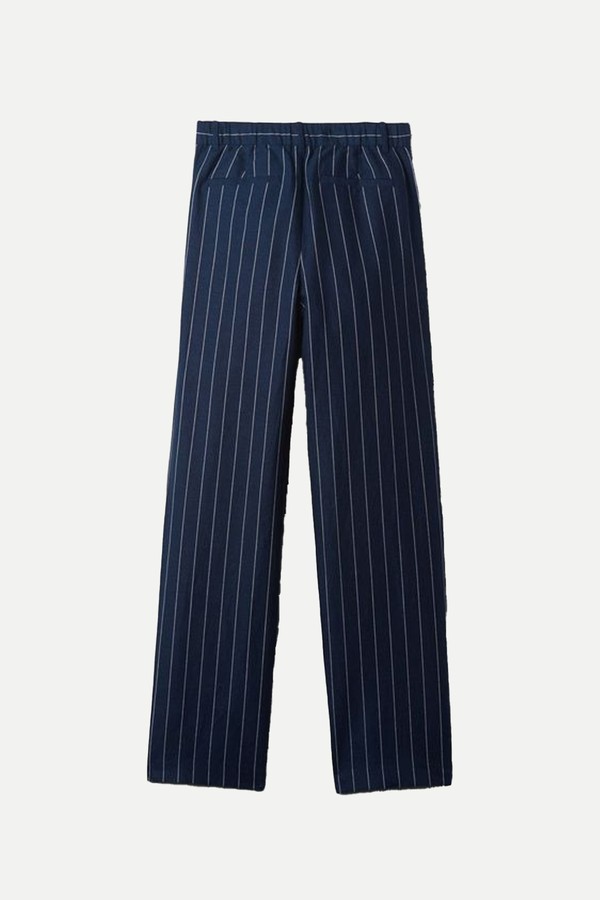 High Waisted Linen Cotton Blend Trousers